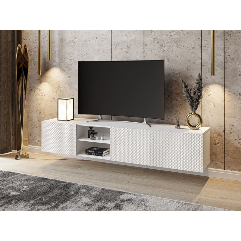 Retal Unfinished TV Stand for TVs up to 70", White/High-gloss White