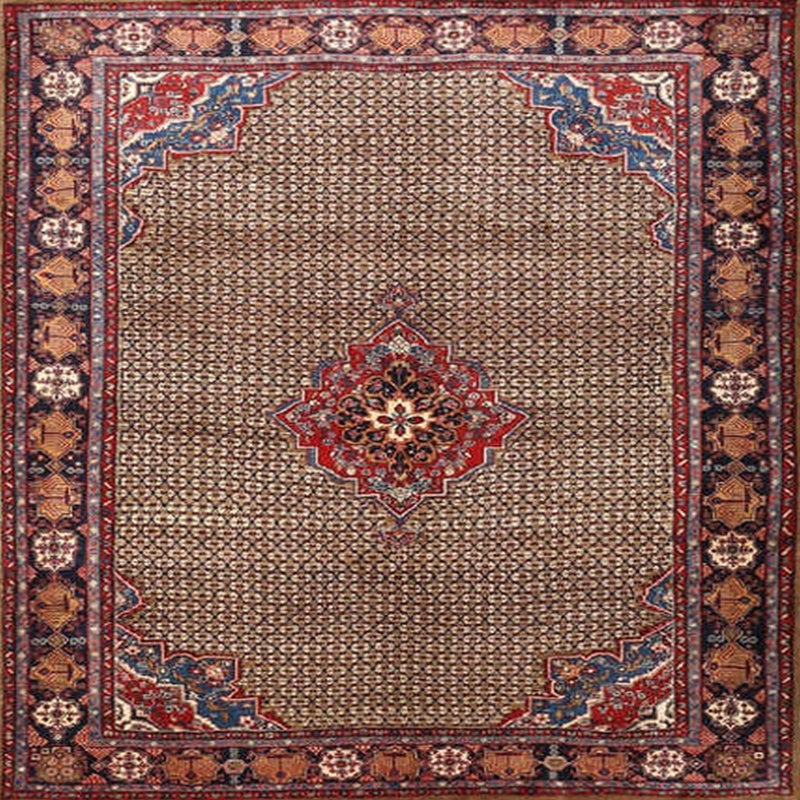 Tapis de zone brun/rouge 1638 traditionnel, Rond 3 pi