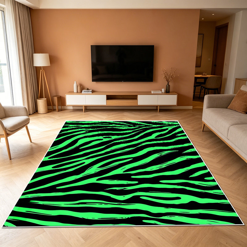 1PC neon green zebra print area rugs, Soft and Comfortable, easy-to-maintain, machine washable Indoor floor mat, suitable for living room, bedroom, entryway, patio, porch, sunroom, Home Decor, Outdoor Decor.