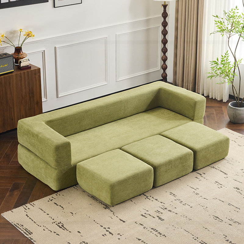 Canapé modulaire convertible avec 3 repose-pieds avec rangement Ebern Designs, Green Chenille