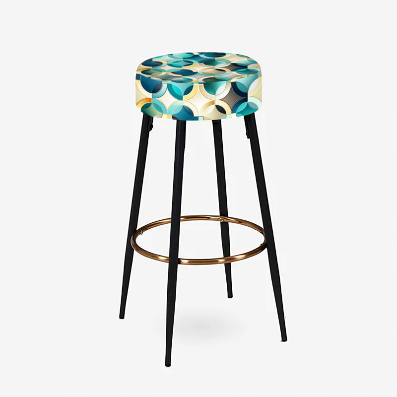 Carrelage géométrique bleu sarcelle et doré - Ensemble de 2 tabourets géométriques