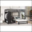 Grand lit superposé simple avec garde-robe intégré, lit superposé en métal avec lit gigogne, bureau pliable, échelles, conception à réduction de bruit, noir-1719468705