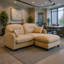 Canapé modulaire en L avec repose-pieds Cloud, revêtement en chenille douce, dossier rembourré capitonné, mousse haute densité pour des espaces polyvalents-85440949-68410689