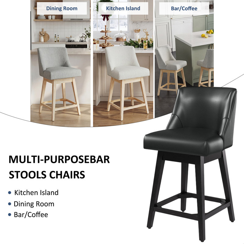 26Inch Counter Height Bar Stools Set Of 2, Upholstered Barstools With Wooden Legs And Backs,Counter Stools For Kitchen Counter