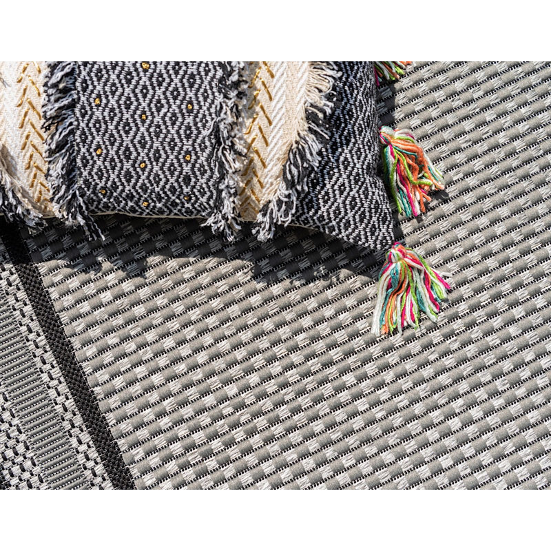 Tapis pour véranda d'extérieur noir et gris, Rectangle 2 pi 2 po x 3 pi