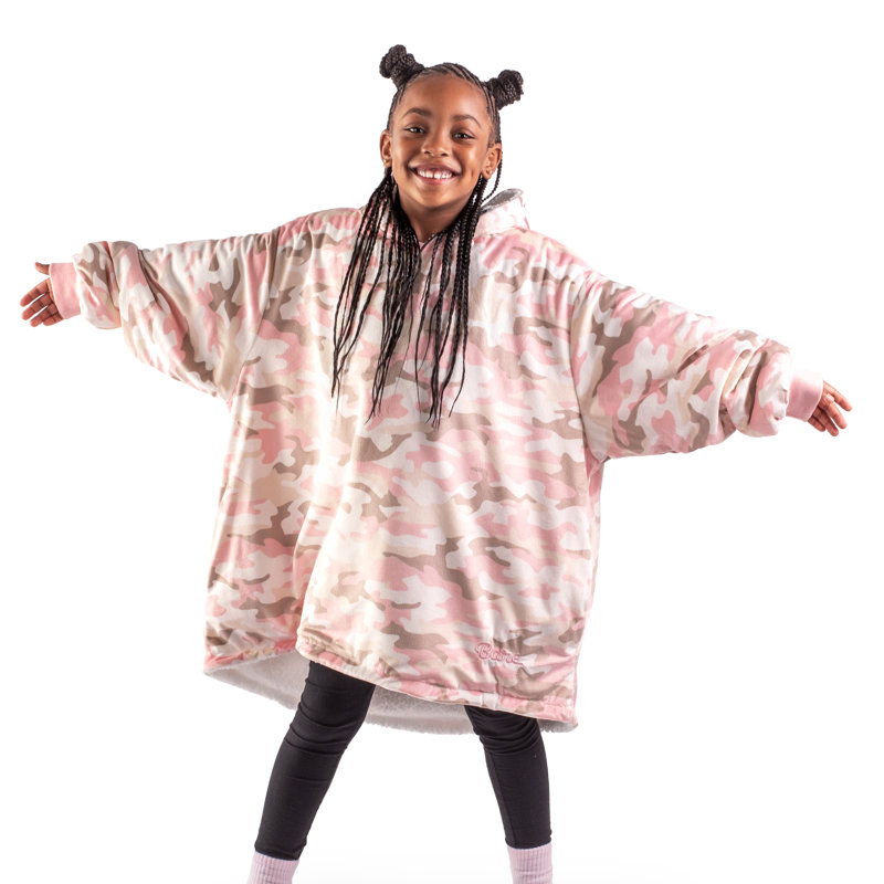 Couverture en sherpa à capuche portable, Camouflage - rose, Jeunesse