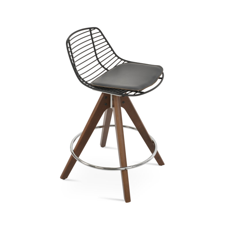 Tiger Mini Pyramid Stools, Grey, Black Frame / Walnut Base, Counter Stool (25.5" Seat Height)