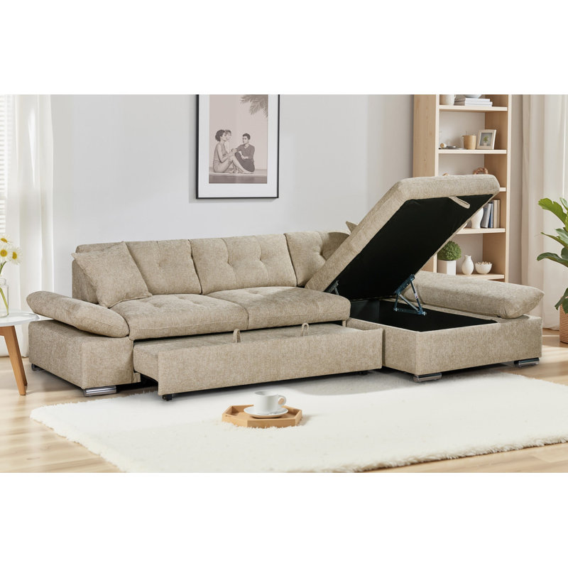 Aayush 4 Seater Sofa Bed, Beige, Right Hand Facing