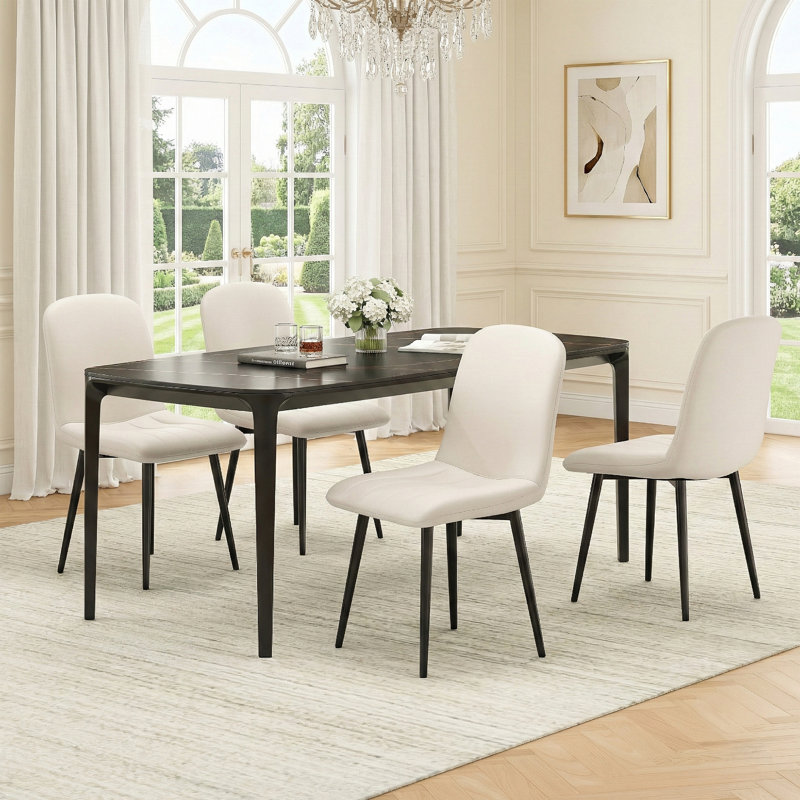 Upholstered  Faux Leather Dining Chair, Beige