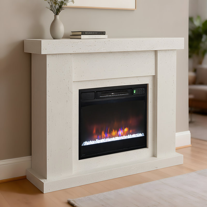 44.5"W Electric Fireplace & Mantel Package, Ivory Travertine