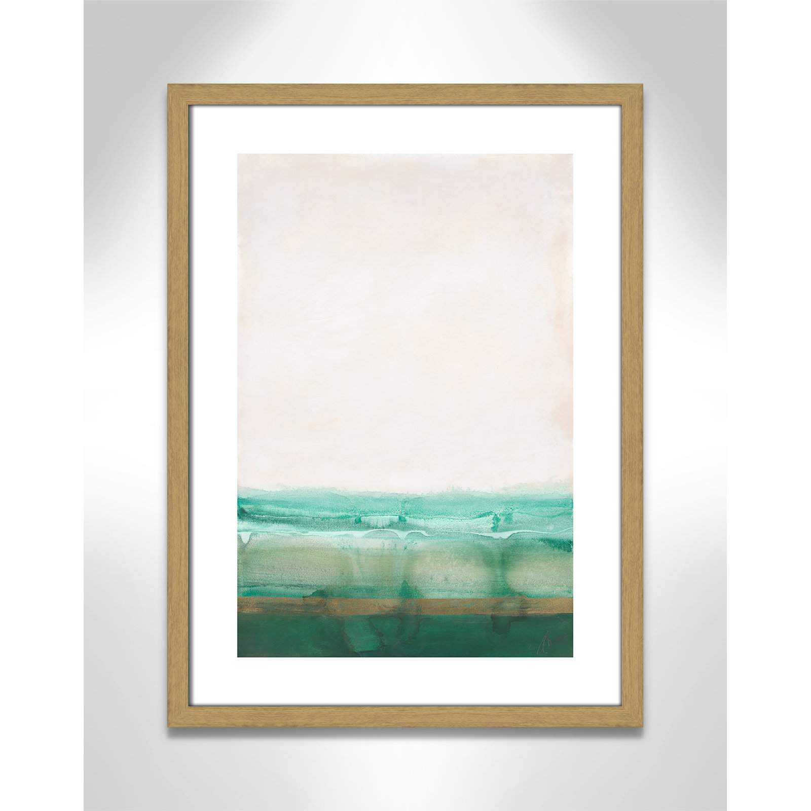 Emerald Shores by Filippo Ioco - Painting Print, 23" H x 17" W x 0.75" D, Beige Wood Framed Paper