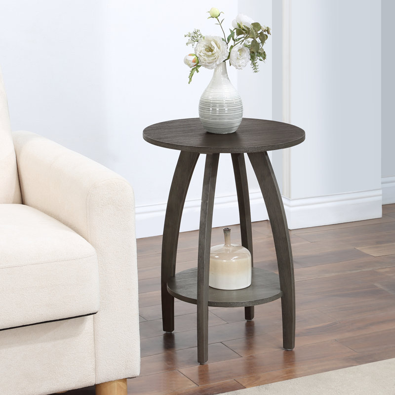 Table de bout ronde avec tablette Stacie, Gris foncé brossé
