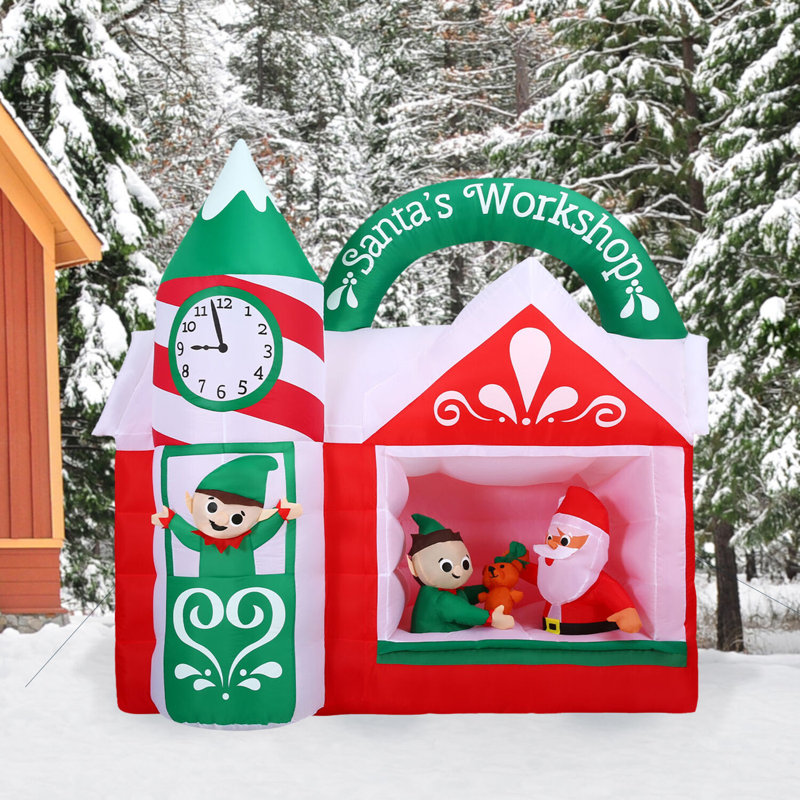 7 pi. Atelier du Père Noël gonflable pré-éclairé, 6 pi