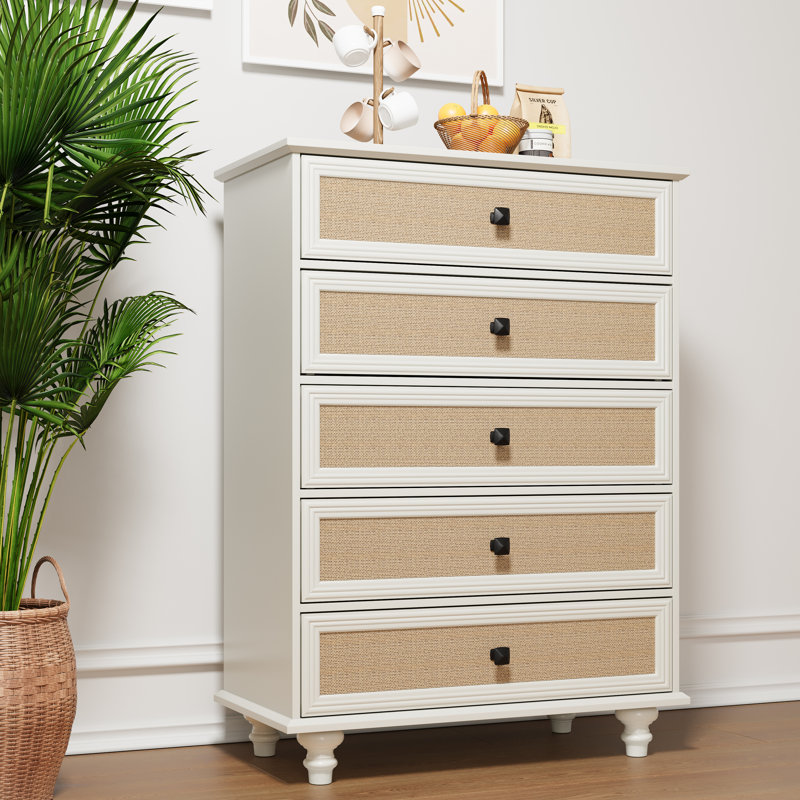 Commode décorative 5 tiroirs, Beige