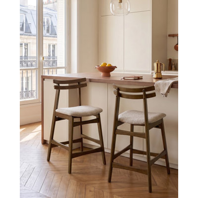 Upholstered Counter Stool with Solid Wood Frame