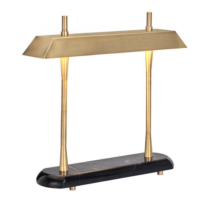 22.25" Marble Table Lamp With Gold Metal Shade