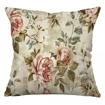 Roses and Leaves Throw Pillow, Botanical Cotton Twill Pillows -  VisionDecor, VB-TP2-121-93967-16163
