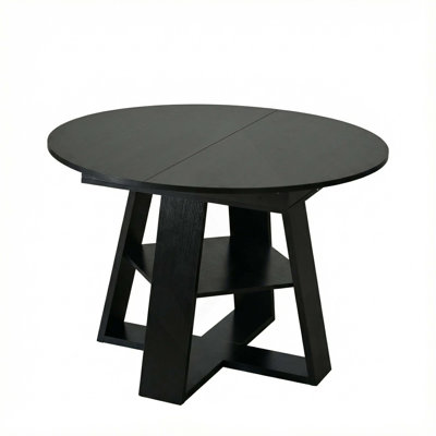 43.3in-59in Extendable Round Dining Table for 4-8,Modern Kitchen Oval Dining Table with Removable Leaves Space Saving,Wood Base with Storage Shelf for