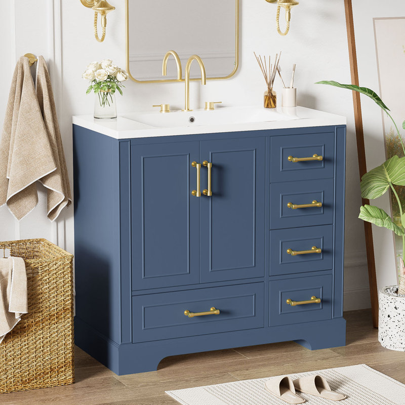 Ensemble de meuble-lavabo 36 po avec lavabo en résine 36 po, Bleu