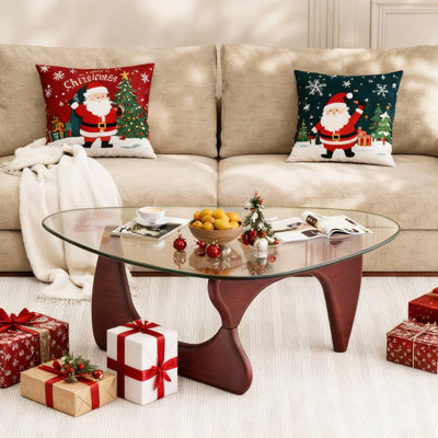 Modern Triangle Glass Coffee Table With Tempered Glass Top And Solid Wood Base, Mid-Century Living Room Centre Table, Small Space Coffee Table