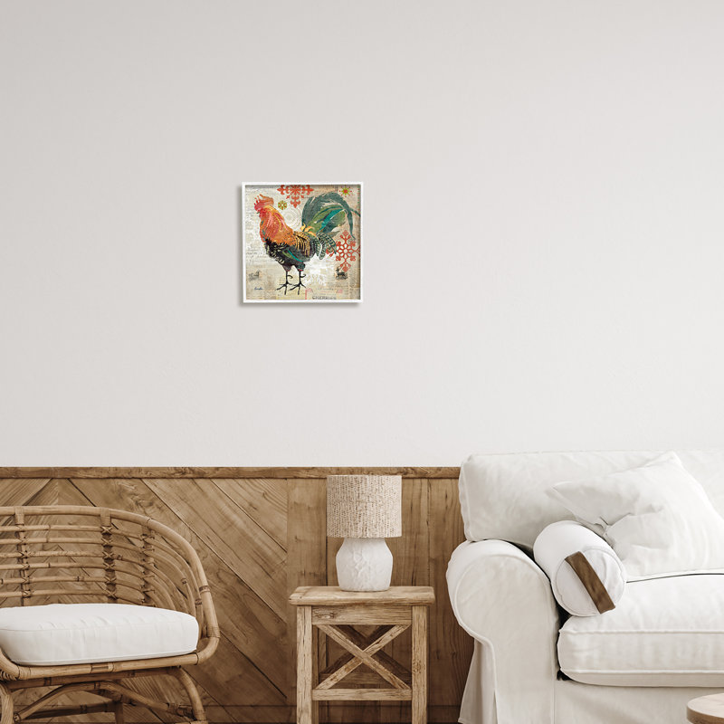 «Kitchen Rooster Farmhouse Collage», impression, H 12 po x l 12 po x P 1,5 po, Giclée encadrée blanc bord de mer