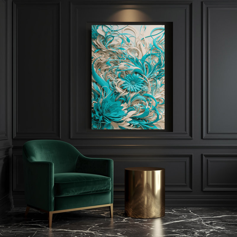 «Abstract Florals 100», art mural sur toile bleue, H 24 po x l 20 po