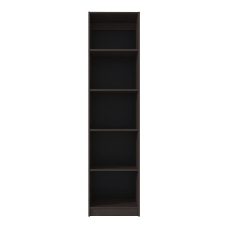 Bibliothèque étroite à 5 tablettes Home avec tablettes ouvertes, noyer teint pour petits espaces et décor moderne
