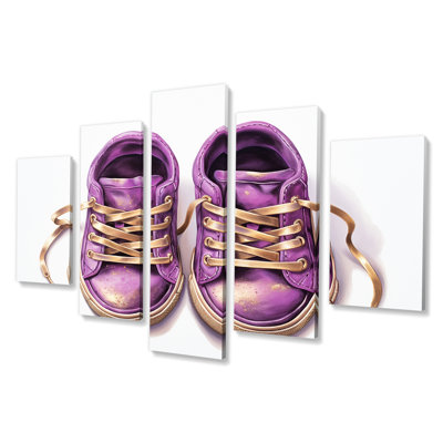 Purple Glam Gym Shoes Golden Laces - Fashion Sneakers Wall Art For Living Room 5 Piece