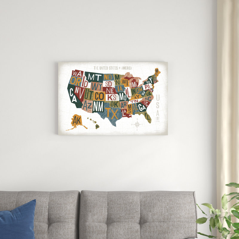 Impression sur toile tendue, "typographie des États-Unis" par Michael Mullan, H 20 po x l 30 po