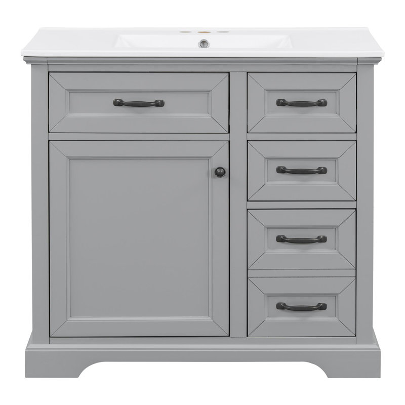 Meuble-lavabo 36 po avec lavabo en céramique, Gris clair / noir