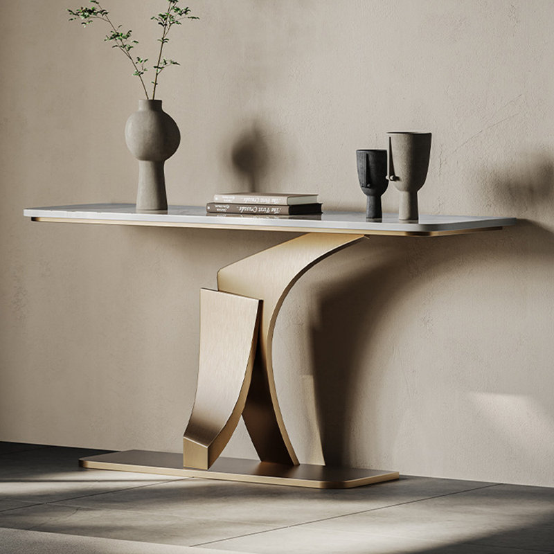 Console italienne de luxe minimaliste, 33.5" H x 59" W x 13.8" D, Doré