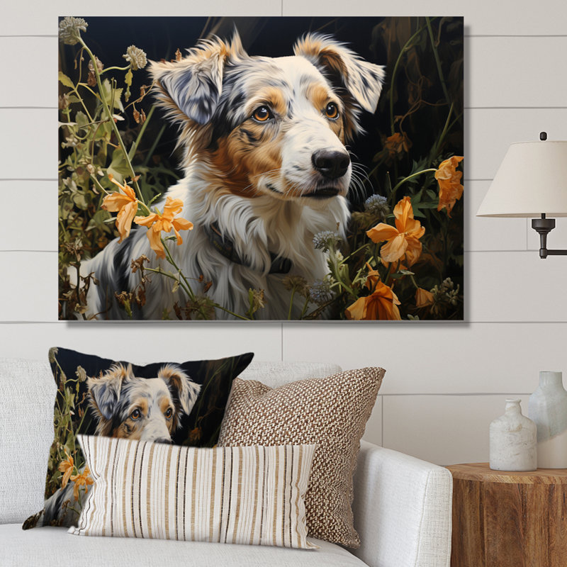 Dog Inquisitive Canine Pastoral - Imprimé, H 12 po x l 20 po x P 1 po, Toile tendue