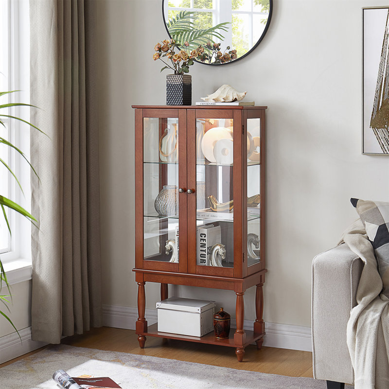 Vitrine lumineuse Curio avec tablettes réglables, portes en verre trempé et panneau arrière en acrylique pour objets de collection