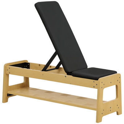 Adjustable Weight Bench With Dumbbell Rack, Wooden Workout Bench, Flat Or Incline Bench For Home Gym Weight Lifting Training