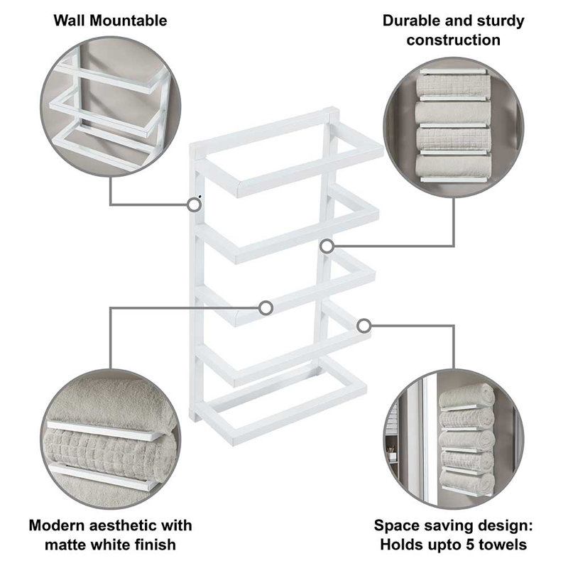 4 Wall Towel Rack, White