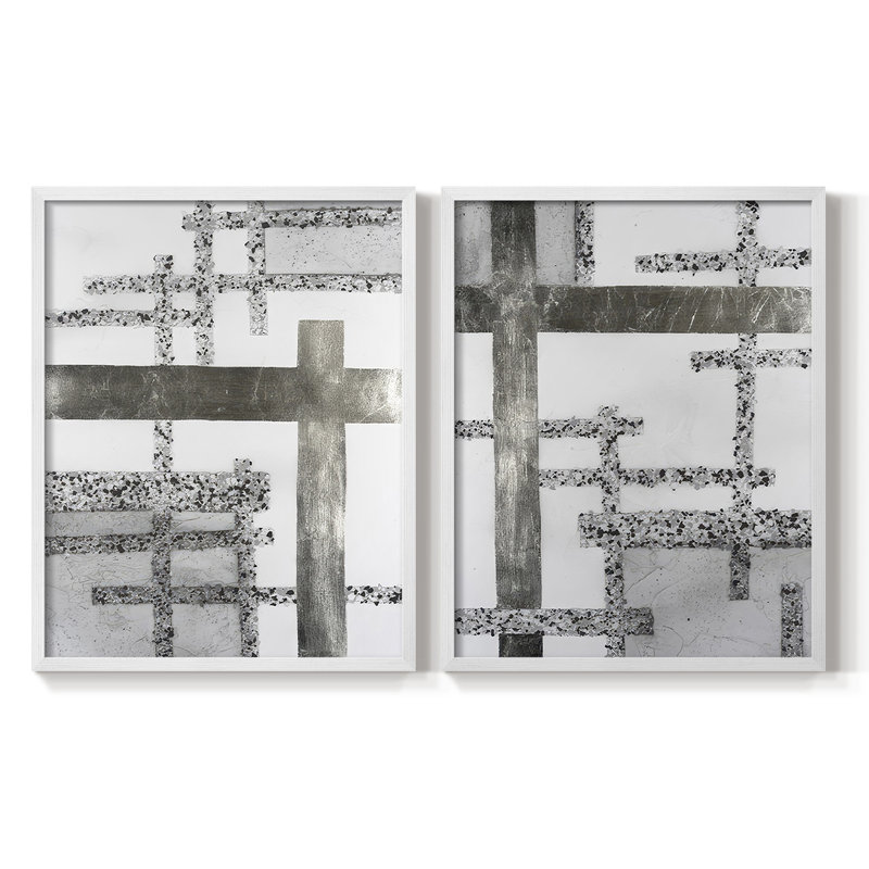 Terrazzo Grid I-Premium, reproduction encadrée prête à accrocher - aucun clou requis - aucun clou requis, Blanc