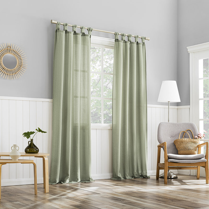 Diglio Twist Tab Semi-Sheer Tab Top Curtain Panel, 40" W x 84" L, Sage Green