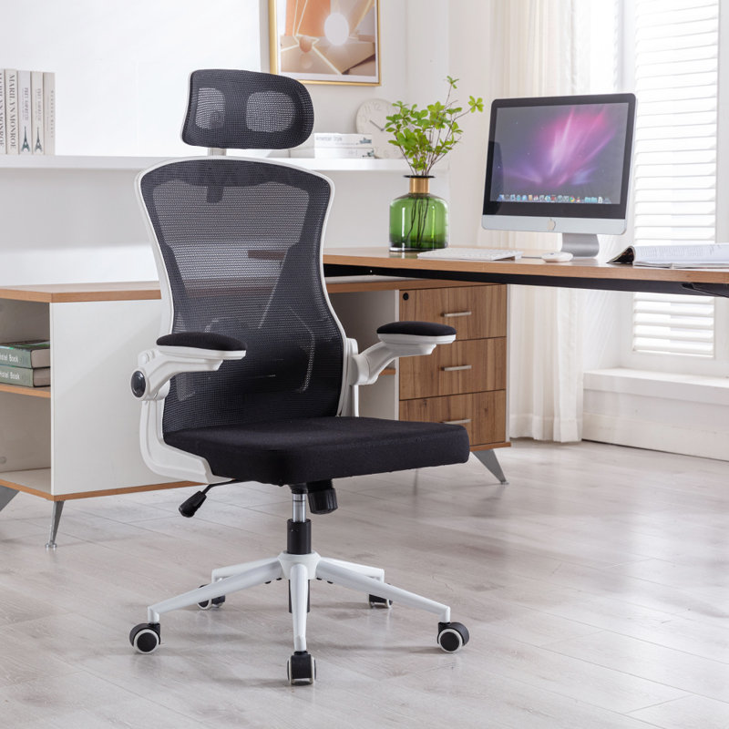 Chaise de travail ergonomique Kateria, Blanc / noir