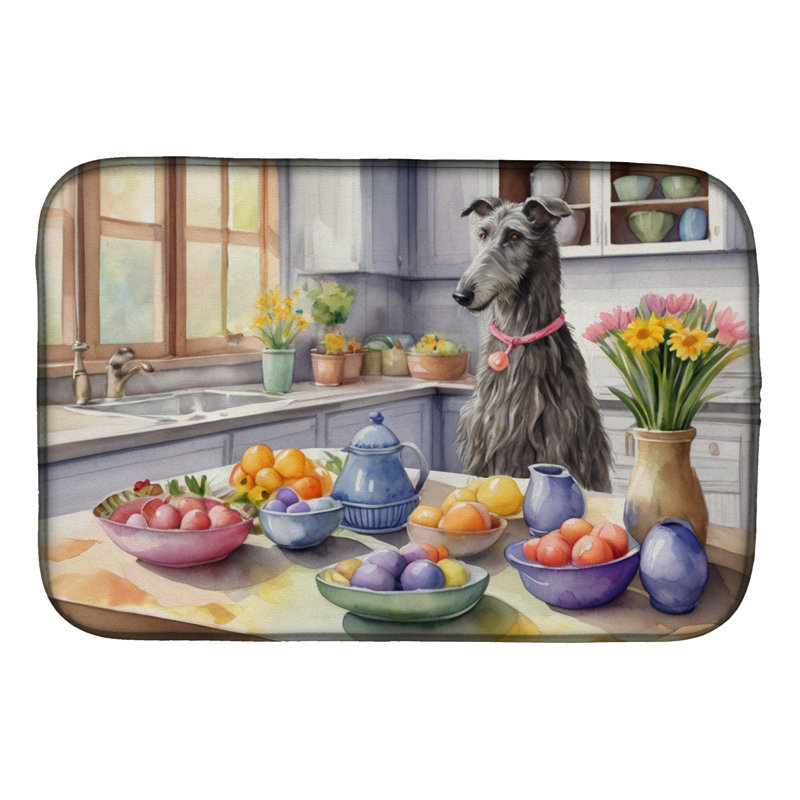 Decorating Easter Scottish Deerhound Dish Drying Mat