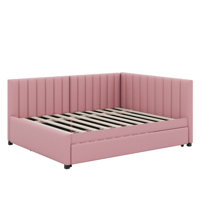 Full Size Upholstered Daybed With Storage Drawers, Pink