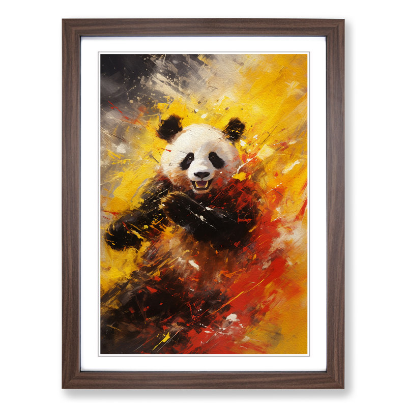 Panda Action - Single Picture Frame Print on Wood, Walnut Framed, 64cm H x 46cm W x 2" D