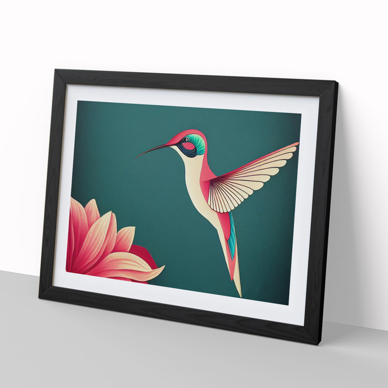 Hummingbird Abstract - Single Picture Frame Print, Black, 46cm H x 64cm W x 2cm D