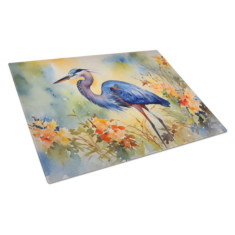 Large Blue Heron Tempered Glass Cutting Board