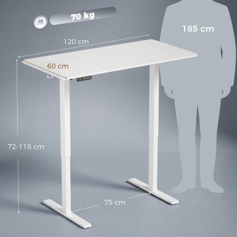 Height Adjustable Sit Stand Desk White Electric Memory Control Desk with Cable Holes for Office Gaming