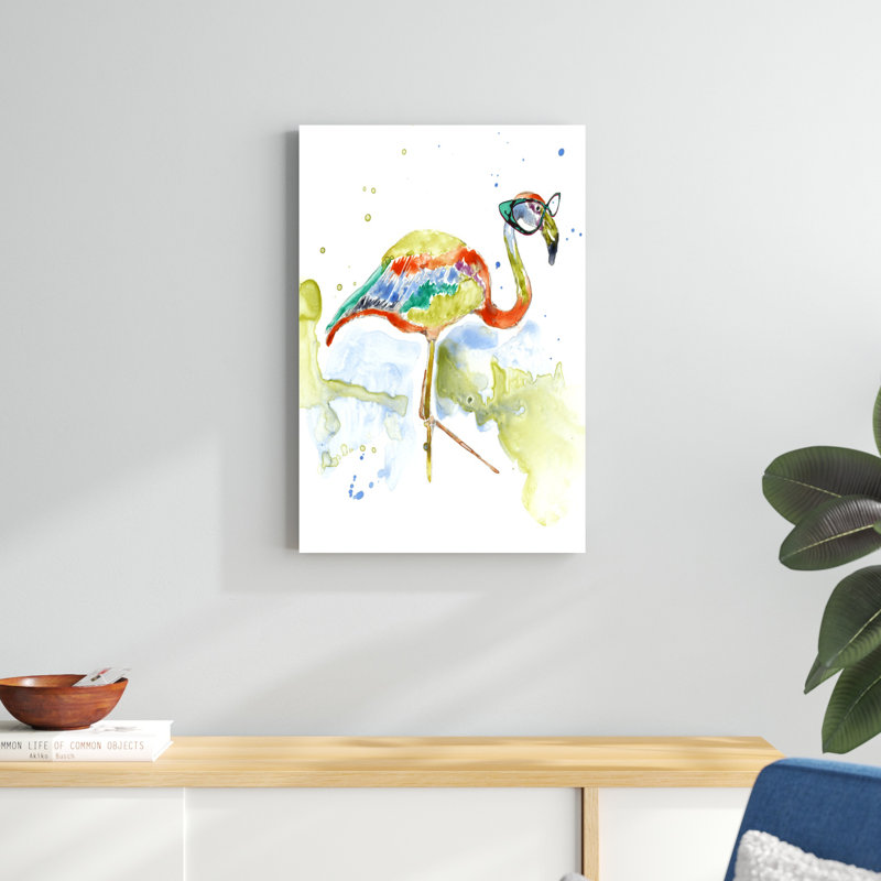 «Smarty-Pants Flamingo», peinture sur toile, H 30 po x l 20 po