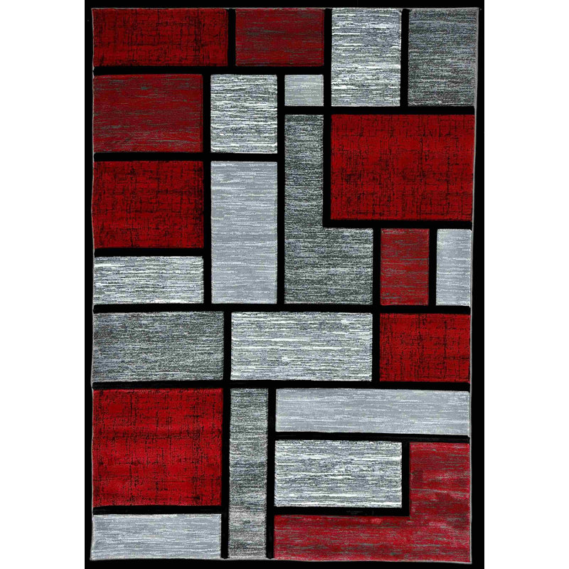 Tapis gris / rouge Mccampbell, Rectangle 6 pi 6 po x 9 pi 2 po