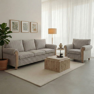 Coastal Blue And White Striped Living Room Sofa Set – Chair & 3-seater Sofa