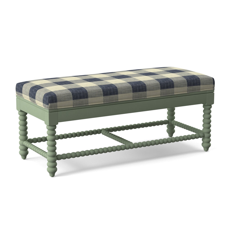 Louisa Bench, Blue Buffalo Check; 0120-61, Celery Finish