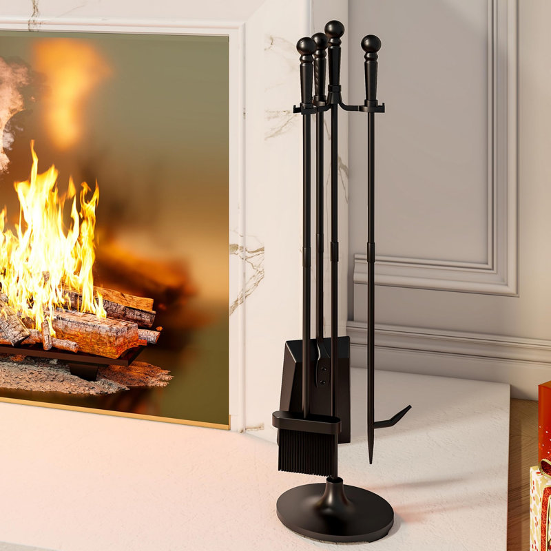 Ensemble d'outils de foyer 4 pièces en fer forgé pour usage intérieur et extérieur