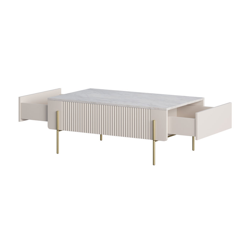 Otterburn Coffee Table with Storage, Cashmere/Gold, White Marble